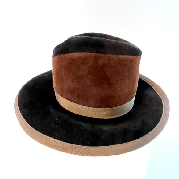 Vintage Pierre Cardin Women\'s Luxuria Wide Brim Hat, Italian, Black & Brown, EC!